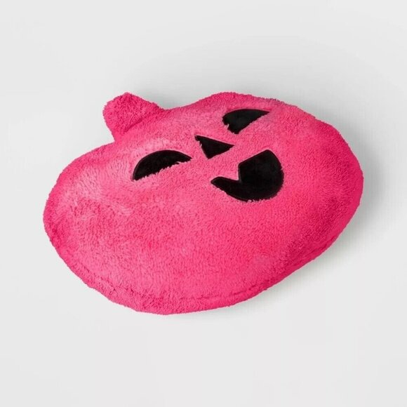 Hyde & EEK! Faux Shearling 16" Halloween PUMPKIN Throw Pillow Pink - Picture 3 of 7